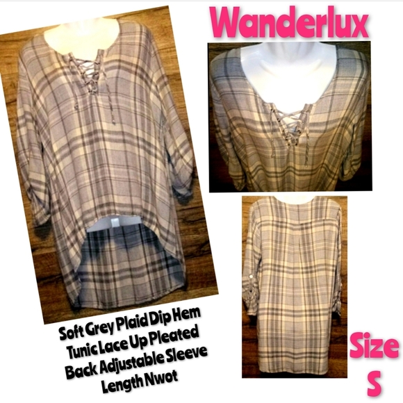 Wanderlux Drop Hem Tunic Size S Gray Plaid NWOT - Picture 12 of 12